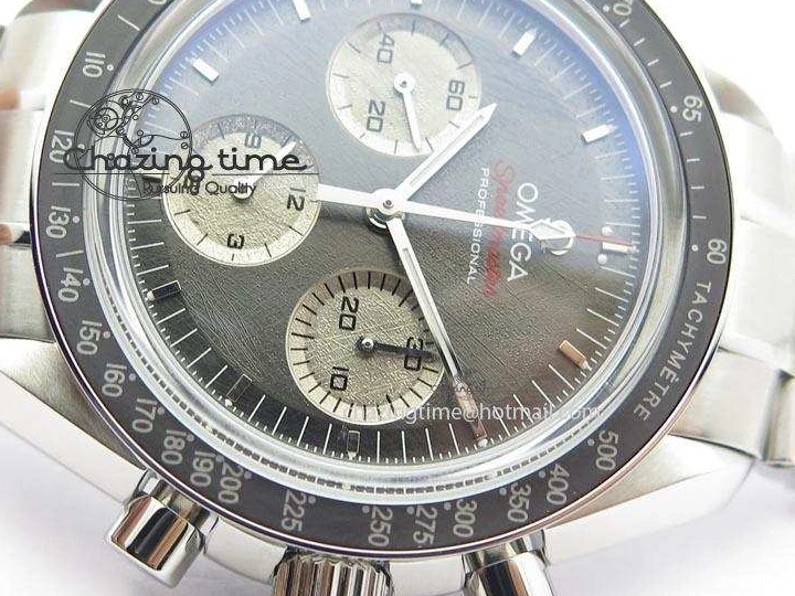 0206 Modern Speedmaster Apollo XVII Gray Dial On SS Bracelet Manual Winding Chrono Movement 8223
